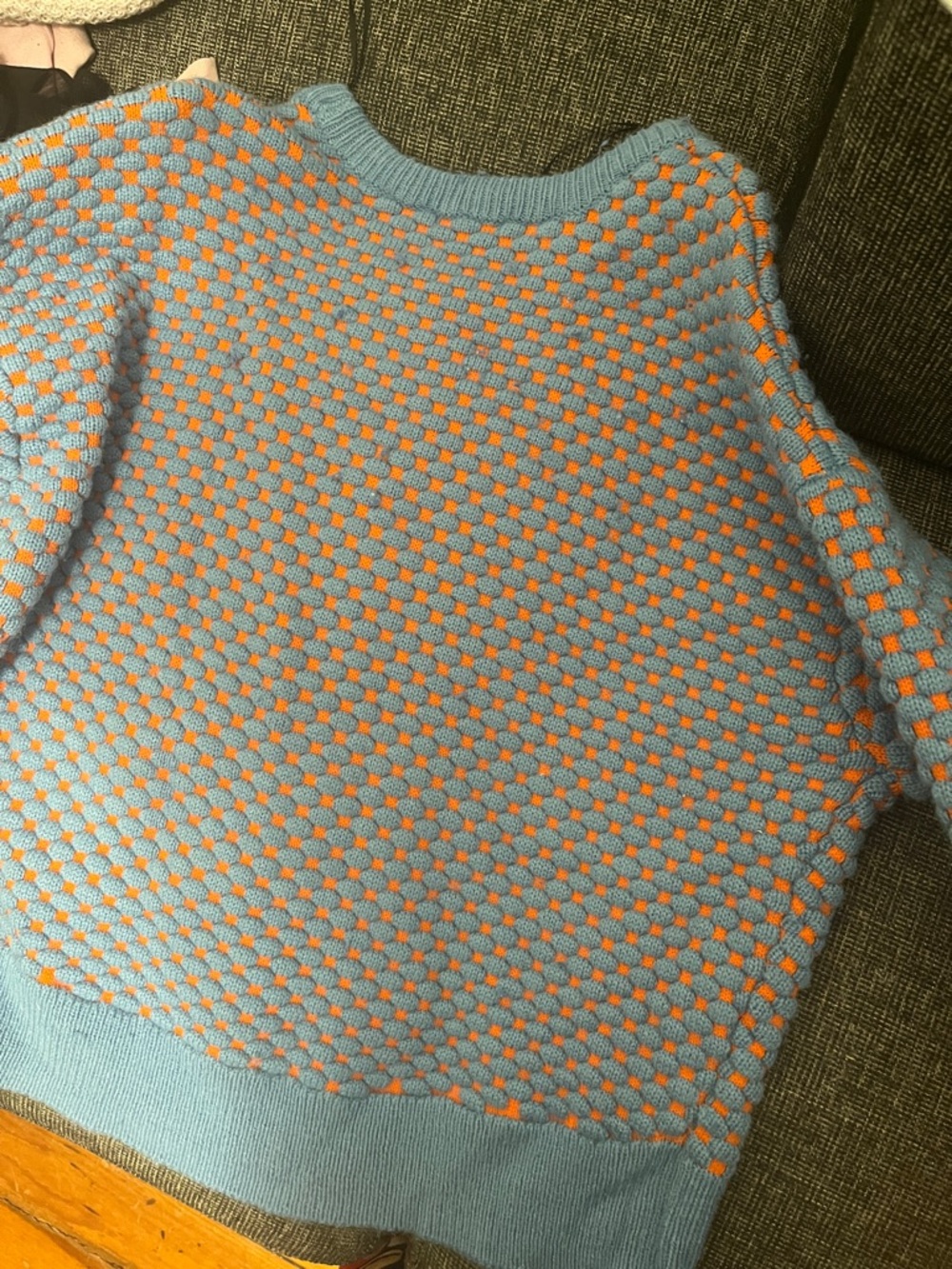 Blue and Orange Patterned Women's Sweater